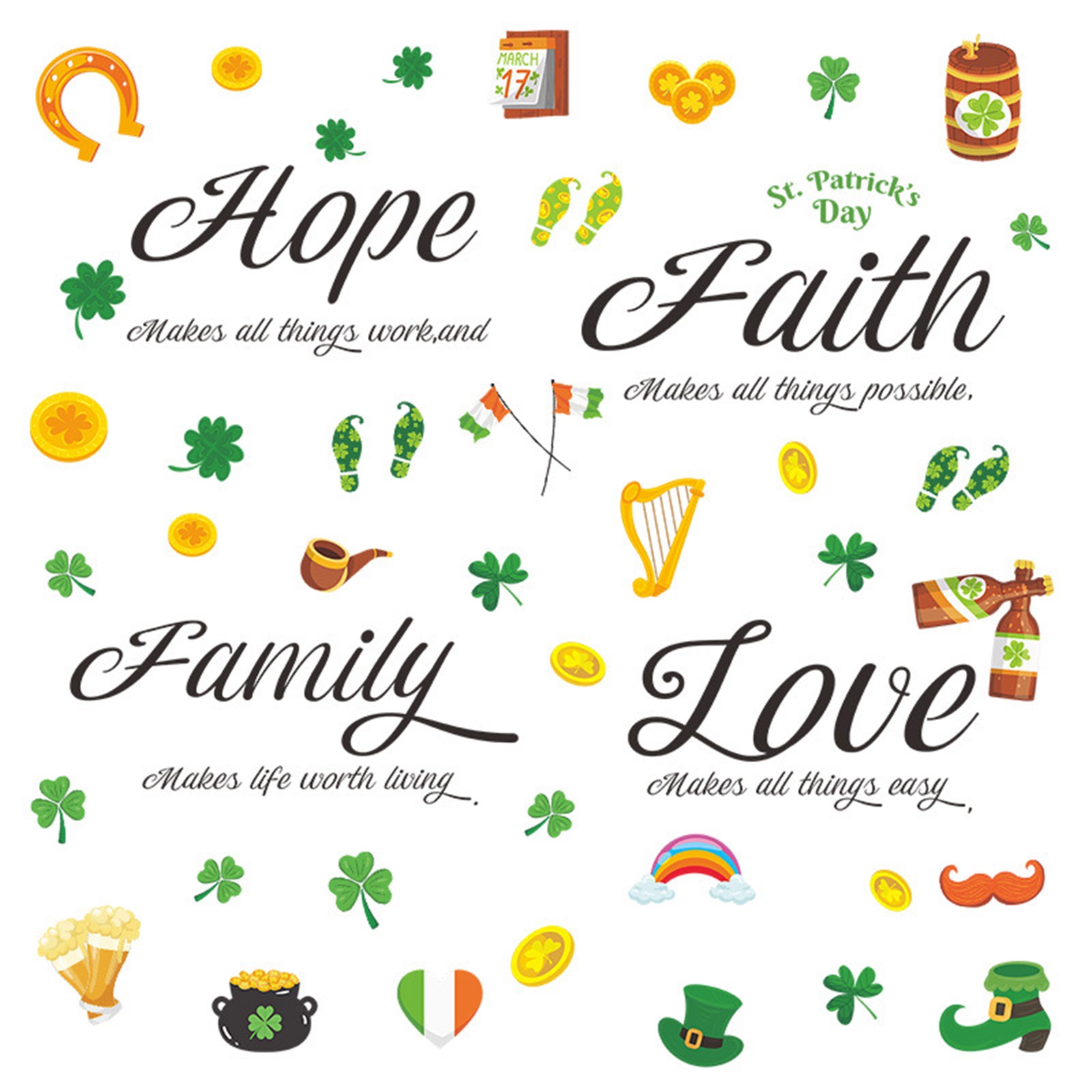 BOBOMOTI St Patricks Day Window Clings Clearance 52 Pcs Lucky Shamrock Clover Hat Irish Day Themed Sticker Holiday Party Supplies