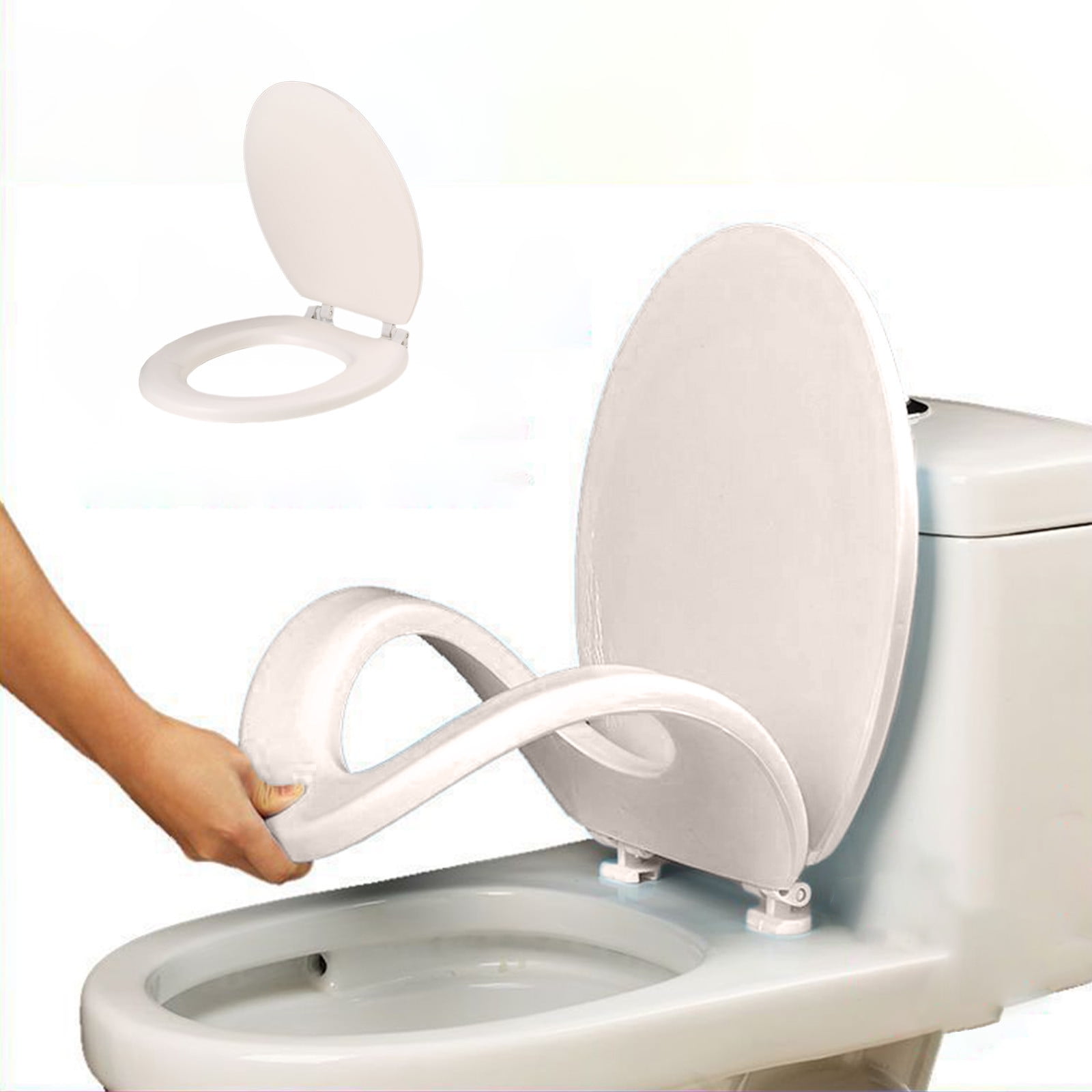 Elongated Toilet Seat With Soft Close - Quick Release Hinges, Easy Cleaning, Supports 330 Lbs, White Plastic