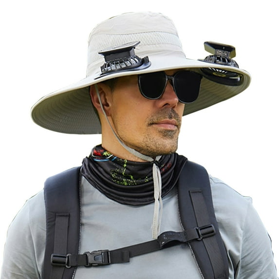 BOBOMOTI Wide Brim Solar Fan Hat, Sun Hat with 2 Solar Fan, 3 Speed Adjustable Fan Fishing Hats for Men Father's Day Gifts