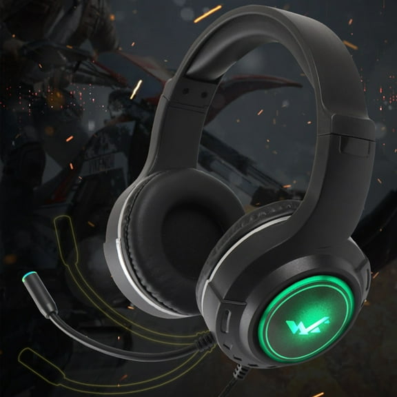 BOBOMTOI Earbuds Bluetooth Head Mounted Wired Headphones With Cool Lighting Effect 40mm Speaker Heavy Rotatable Microphone Multifunctional Wired Control Headphones