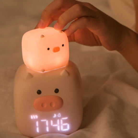 BOBOMTOI Night Light Gifts Alarm Clock LED Night Light USB Charging Student Children Intelligent Digital Bedside Alarm Clock