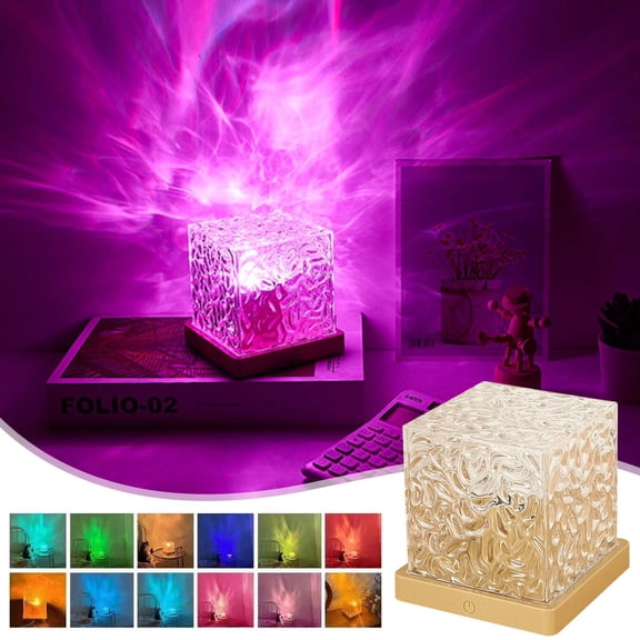 BOBOMTOI Night Light Gifts Rotating Water Ripple Small Night Lamp Bedside Flame Lamp Romantic Gift Star Projection Lamp