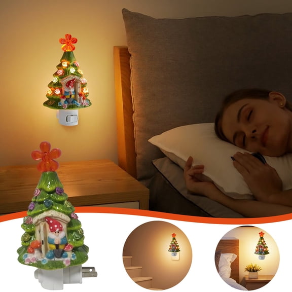 BOBOMTOI Night Lights for Kids 2pcs Plug Ceramic Countrysides Luminous Tree Desktop Ornament Retro Garden Ceramic Night Light