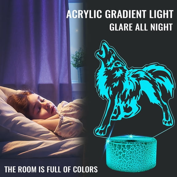 BOBOMTOI Night Lights for Kids Desktop Night Light Crack Remote Control 16 Color Wolf Shape Light