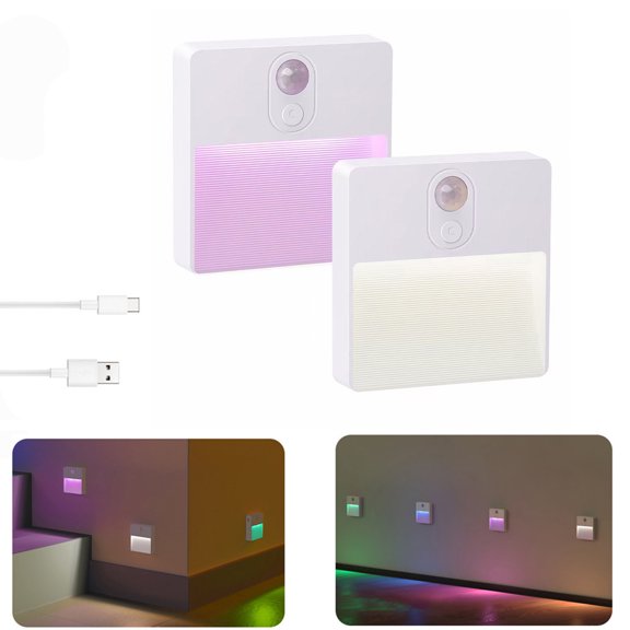 BOBOMTOI Night Lights for Kids RGB Human Body Sensing Light Intelligent USB Charging Magnetic Suction LED Small Night Light Ground Footlight 2Pcs