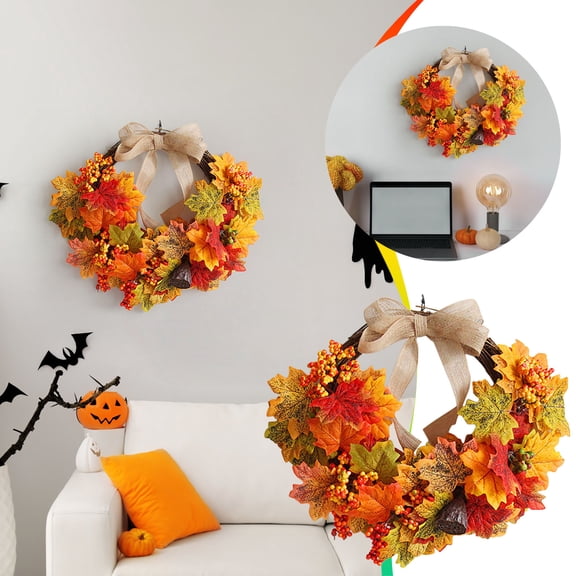 BOBOMTOI Wreath for Front Doot Clearance Simulated Maple Leaf Wreath Door Hanging Color Wall Home Decoration Festival Hanging Decoration