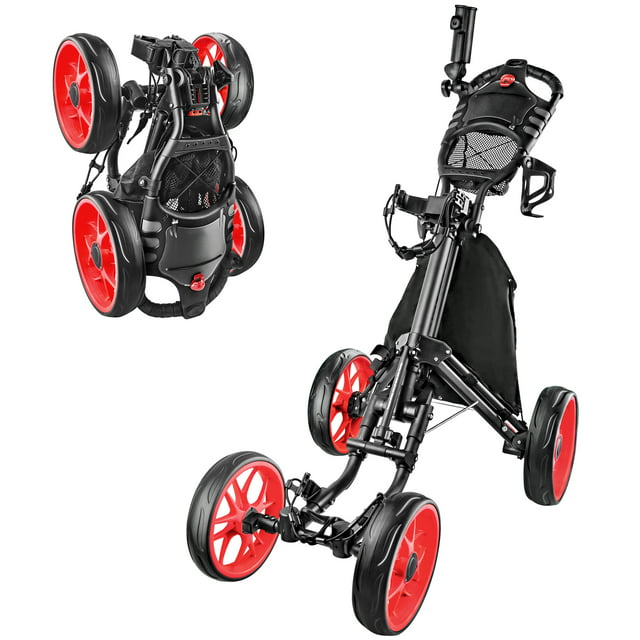 BOBOPRO Golf Cart,Push Pull Golf Cart Trolley,4 Wheels Folding Cart,Foot Brake,Golf Bag Holder,Cup Holder,Golf Accessories and Best Gifts for Men Women