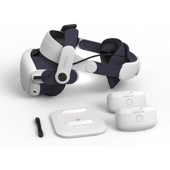 BOBOVR M3 Pro Head Strap with Dual Battery Pack & Magnetic Charging Dock, for Meta Quest 3, White