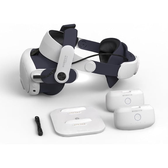 BOBOVR M3 Pro Head Strap with Dual Battery Pack & Magnetic Charging Dock, for Meta Quest 3, White