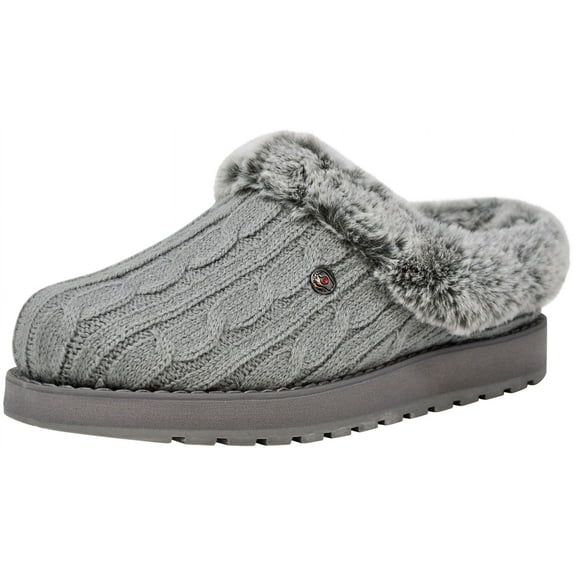 BOBS From Skechers Womens Keepsakes Ice Angel Cable Knit Faux Fur Clogs