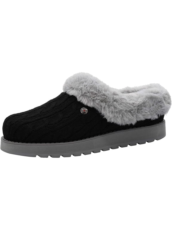 Slip on Slippers for Women Keepsakes Ice Angel Memory Foam Faux Fur Lining Sweater Knit Indoor Outdoor Traction Outsole Closed Toe Midsole