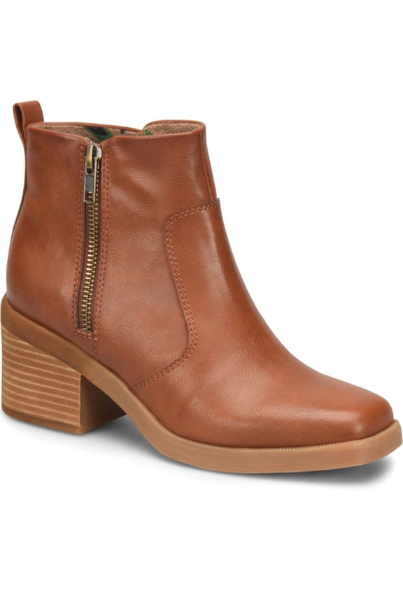 BOC Womens Brown Back Pull-Tab Cushioned Lexy Square Toe Stacked Heel Zip-Up Booties 8 M