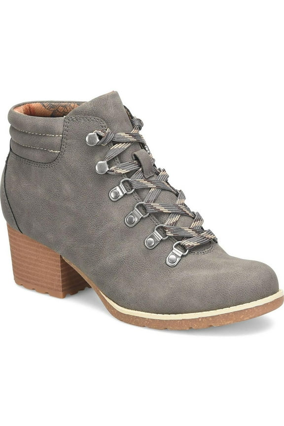BOC Womens Gray Floral Inside Padded Cuff Hiker-Inspired Cushioned Alder Round Toe Block Heel Lace-Up Booties 9.5 M