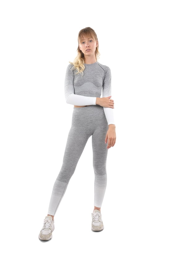 BOCANA SEAMLESS LEGGINGS & SPORTS TOP SET - GREY & WHITE