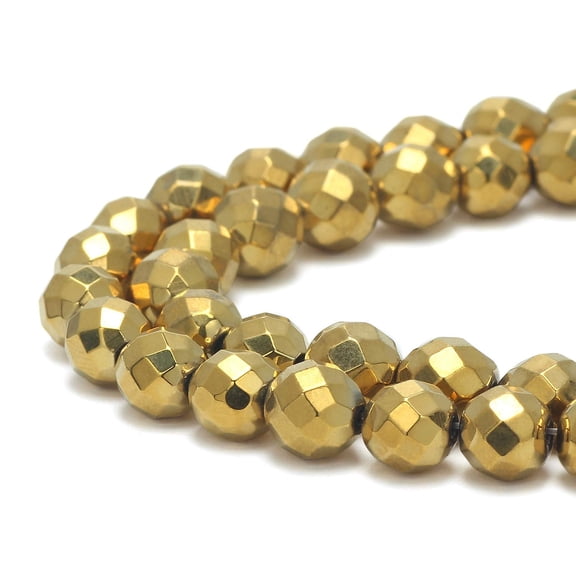BOCAR 100 Pcs Gold Plated Hematite Gemstone Loose Beads Faceted Round 8MM Beads 2 Strand Crystal Energy Stone Healing Power for Jewelry Making(ZS-1209-G8)