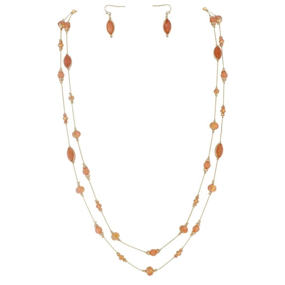 BOCAR 2 Layer Illusion Wire Beaded long Collar Statement Necklace with Earrings Long Necklace for Women (N0098-Orange+er)