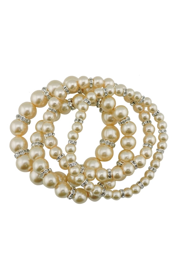 4pcs /Set Imitation Pearl Bracelets Crystal Women Multi Layer(BR1113-beige)