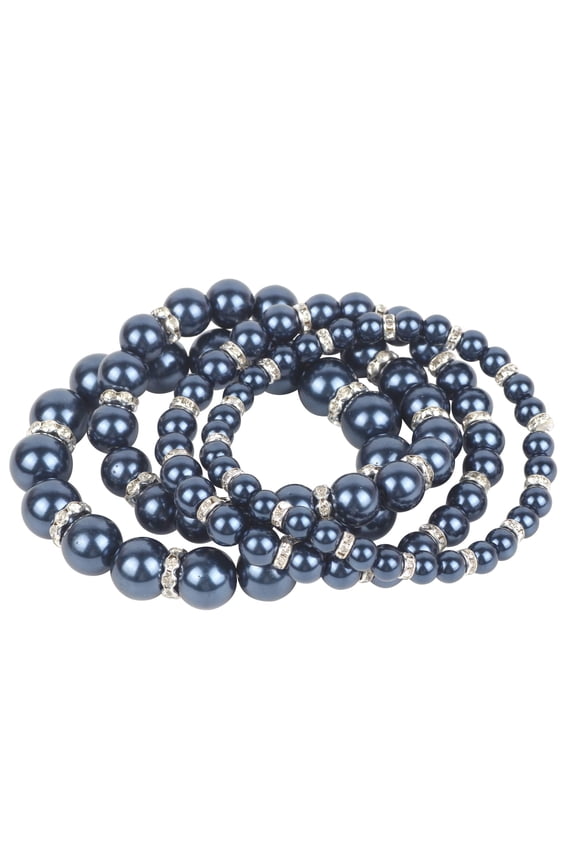 4pcs /Set Imitation Pearl Bracelets Crystal Women Multi Layer(BR1113-navy blue)