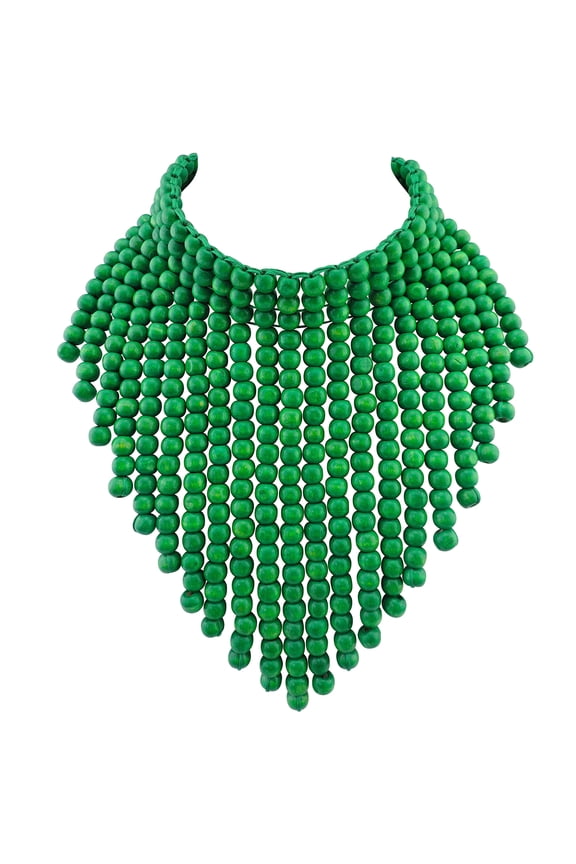 Boho African Wooden Beaded Bib Statement Necklace Strands Layered Cluster Chunky Collar Choker Wood Necklace for Women Fashion Costume Jewelry (N0065-Green)