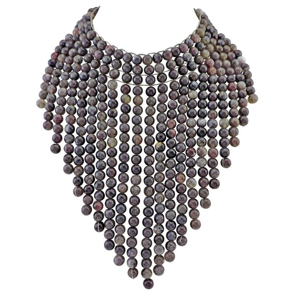 BOCAR Boho African Wooden Beaded Bib Statement Necklace Strands Layered Cluster Chunky Collar Choker Wood Necklace for Women Fashion Costume Jewelry (N0065-Dark Purple Grey)