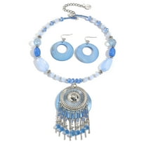 BOCAR Boho Jewelry Set for Women Shell Pendant Necklace Earrings Beaded Bohemian Collar Necklace Handmade Chunky Statement Strand Necklace for Women (N0125-Blue)