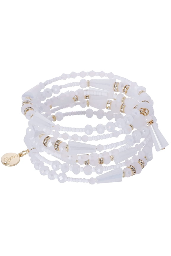 Boho Multilayer Beaded Bracelets for Women Bohemian Stretch Layered Bead Bracelets Charm Bangle Handmade Jewelry(BR-1209-White)