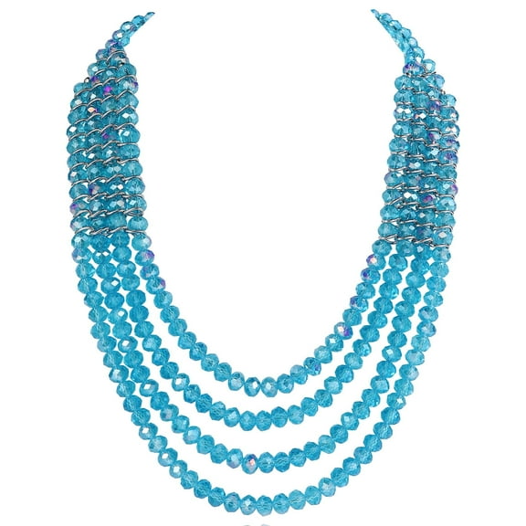 BOCAR Layered Necklace for Women - Multilayered Strand With Sparkling Beads and Multiple Facets Wrapped in Metal Chain (N0128-AB Blue)