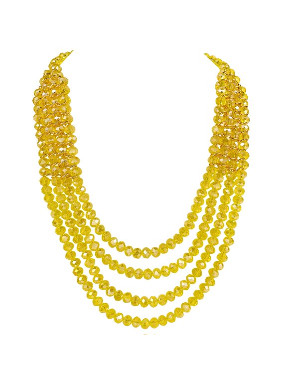 Layered Necklace for Women - Multilayered Strand With Sparkling Beads and Multiple Facets Wrapped in Metal Chain (N0128-AB Yellow)