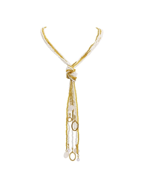 Long Seed Beaded Multi Strand Necklace,10 Multiple Statement Long Bib Necklace with Tie Knot for Women Jewelry (N0102-Natura)