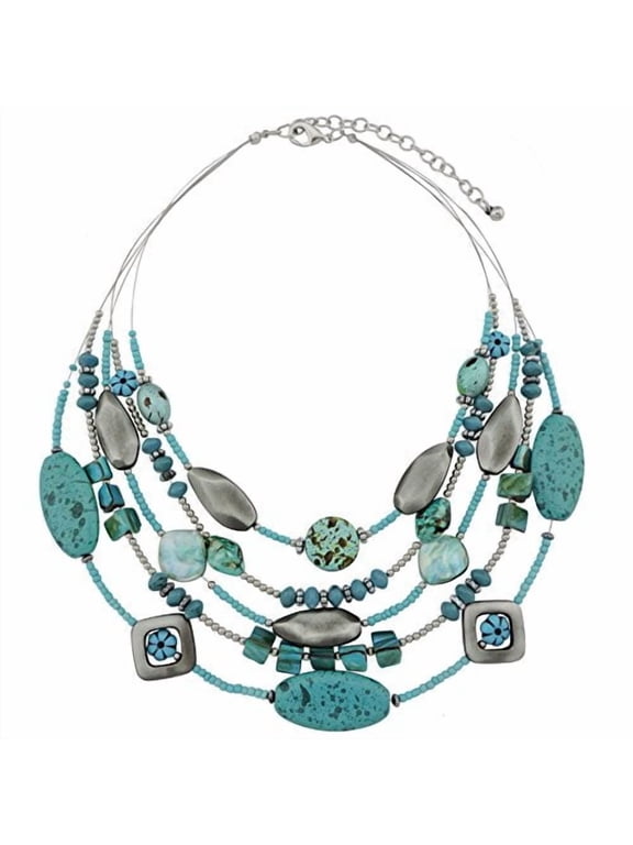 Multi Layer Beaded Illusion Wire Collar Statement Necklace for Women