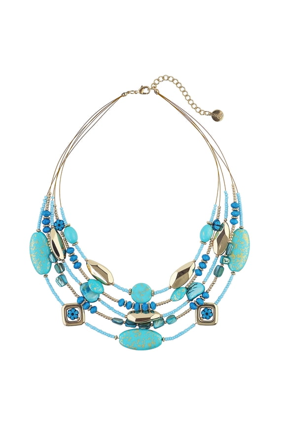 Multi Layer Beaded Illusion Wire Collar Statement Necklace for Women