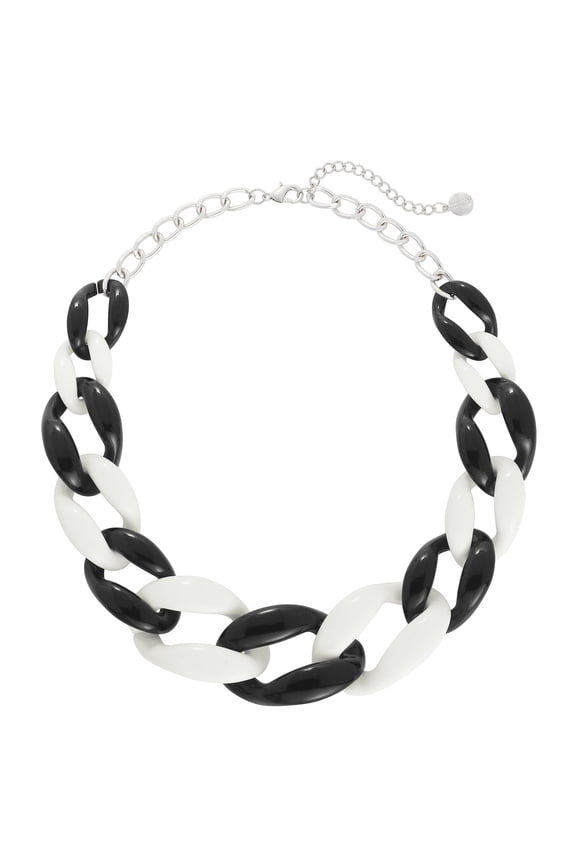 Statement Chunky Acrylic Chain Link Choker Necklace Fashion Women Collar Necklaces Acrylic Resin Chain Necklace(N0097-Black+White)