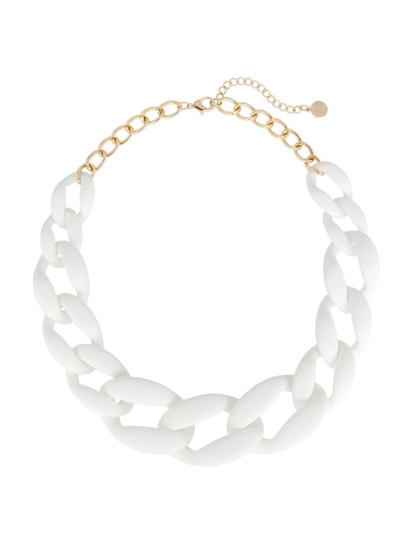 Statement Chunky Acrylic Chain Link Choker Necklace Fashion Women Collar Necklaces Acrylic Resin Chain Necklace(N0097-Frosted White)