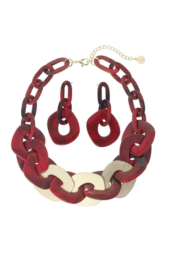 Statement Chunky Necklace Metal Punk Acrylic Cuban Link Chain Necklaces Bohemian Tortoise Shell Acrylic Resin Chain Link（N0090-Red）