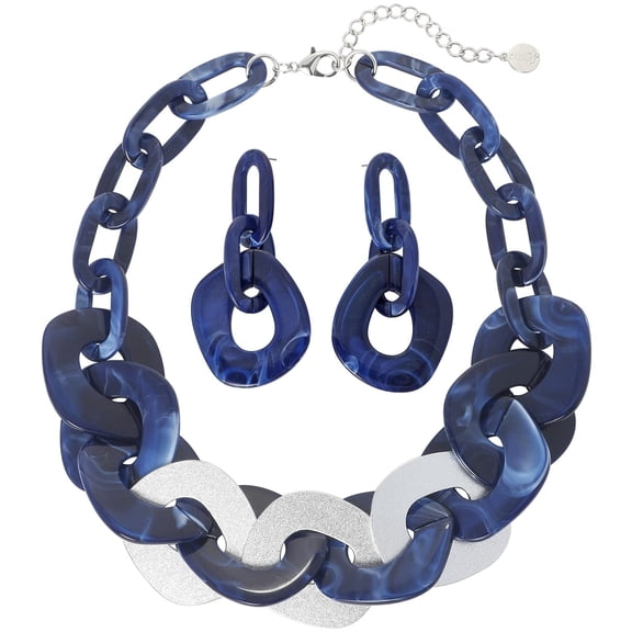 BOCAR Statement Chunky Necklace Metal Punk Acrylic Cuban Link Chain Necklaces Bohemian Tortoise Shell Acrylic Resin Chain Link (N0090-Royal Blue)
