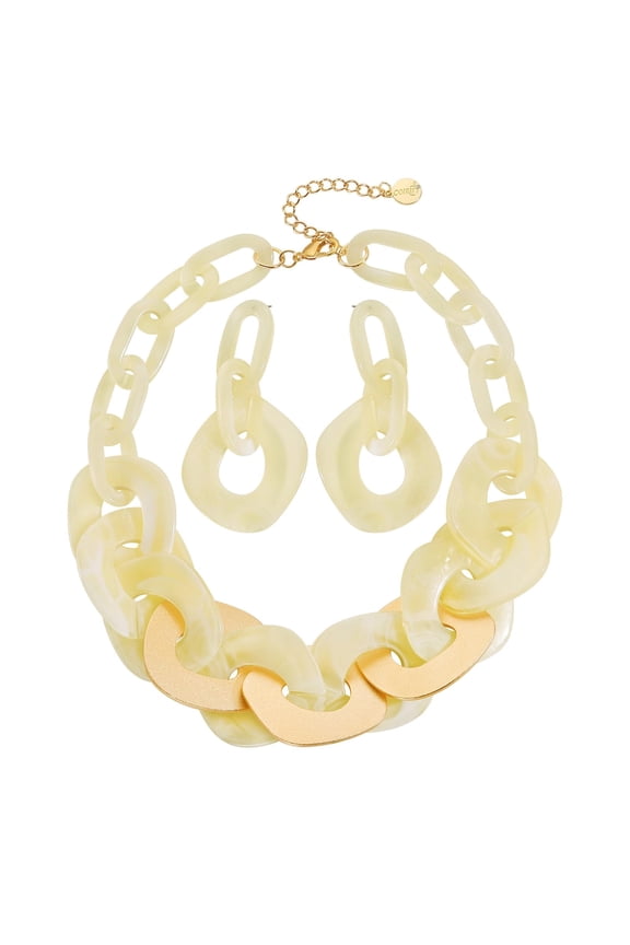 Statement Chunky Necklace Metal Punk Acrylic Cuban Link Chain Necklaces Bohemian Tortoise Shell Acrylic Resin Chain Link（N0090-Yelllow）