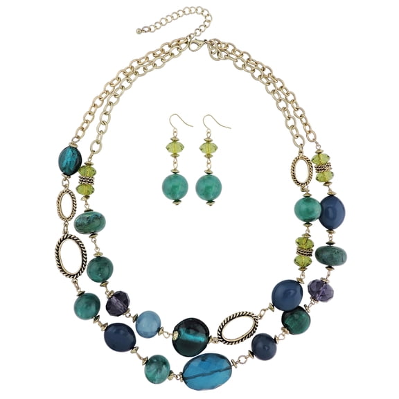 BOCAR Women's Beaded 2 Layer Strand Statement Necklace with Earrings Collar Jewelry Set