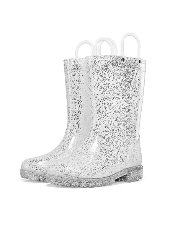 Kids Silver Glitter Waterproof Rain Boot For Girls Size 1
