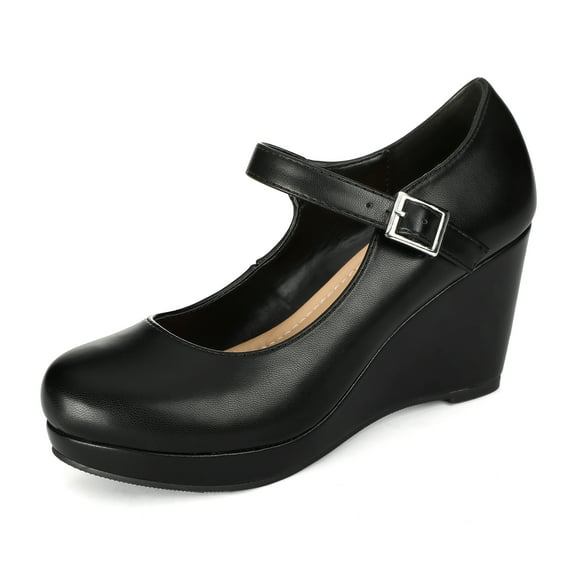 BOCCA Women MaryJane Wedge Heels Platform Pumps with Ankle Strap,Round Toe Dress Shoes for Work Party
