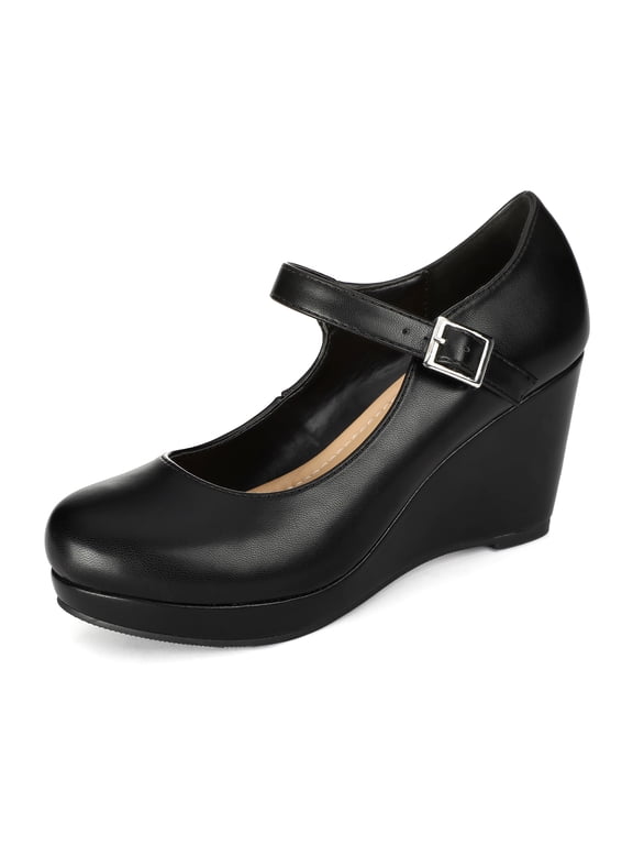 Women MaryJane Wedge Heels Platform Pumps with Ankle Strap,Round Toe Dress Shoes for Work Party