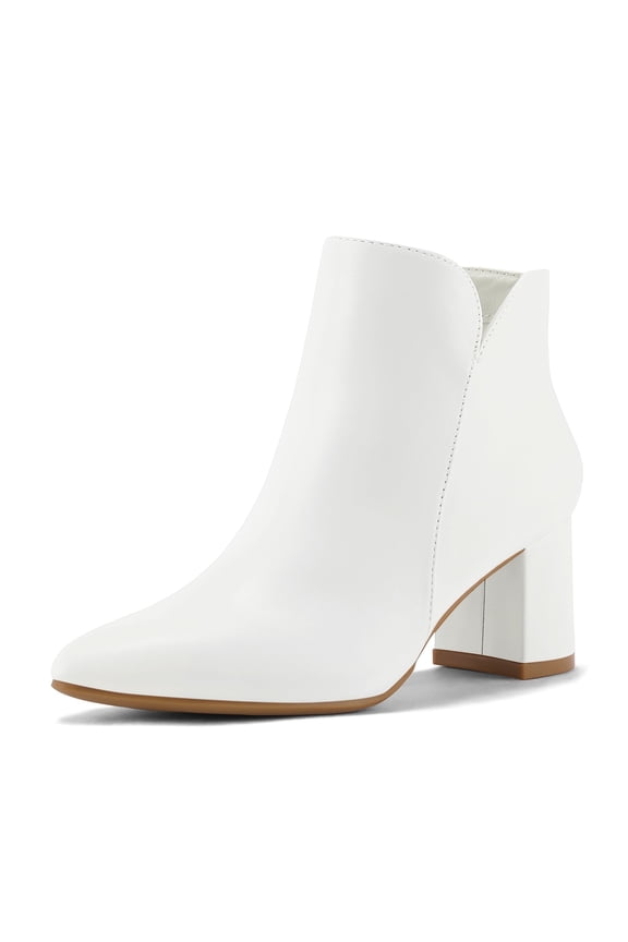 Women's Ankle Boots Chunky Block Low Heel Comfortable Pointed Toe Side V Cutout Dressy Office Booties with Zipper