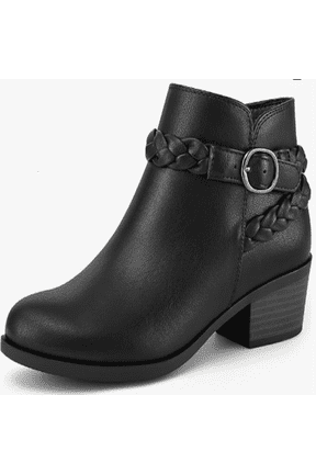 Womens Ankle Boots Low Block Heel Round Toe Short Booties Side Zip Shoes for Casual Office Wear