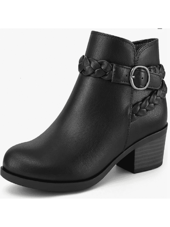 Womens Ankle Boots Low Block Heel Round Toe Short Booties Side Zip Shoes for Casual Office Wear