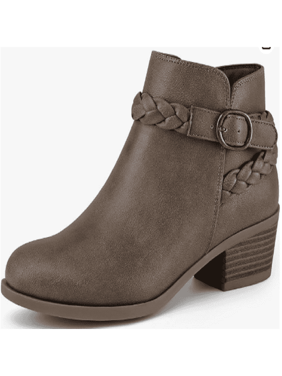 Womens Ankle Boots Low Block Heel Round Toe Short Booties Side Zip Shoes for Casual Office Wear