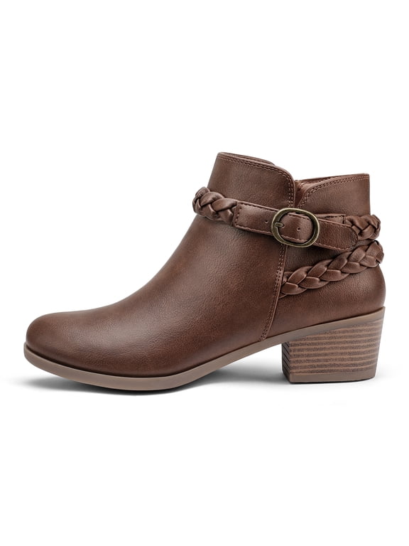 Womens Ankle Boots Low Block Heel Round Toe Short Booties Side Zip Shoes for Casual Office Wear