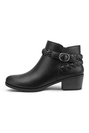Womens Ankle Boots Low Block Heel Round Toe Short Booties Side Zip Shoes for Casual Office Wear