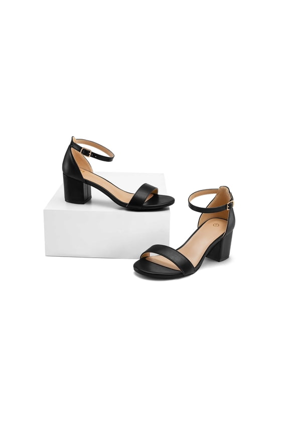 Women’s Ankle Strap Block Heel Sandals, Open Toe One-Band Dress Shoes for Wedding, Party & Daily Wear
