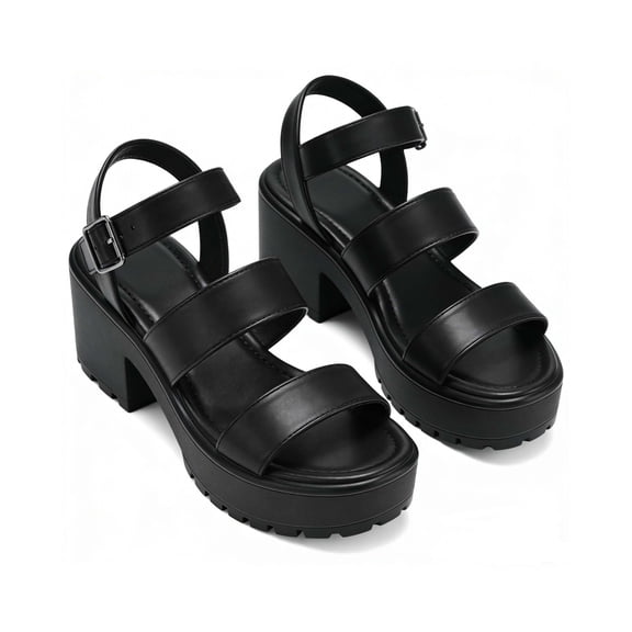 BOCCA Women's 3Inch Chunky Platform Sandals Heel Slingback Buckle Strap Open Toe Thick Sole Summer Dress Shoes