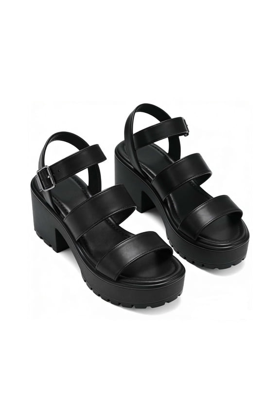 Women's 3Inch Chunky Platform Sandals Heel Slingback Buckle Strap Open Toe Thick Sole Summer Dress Shoes