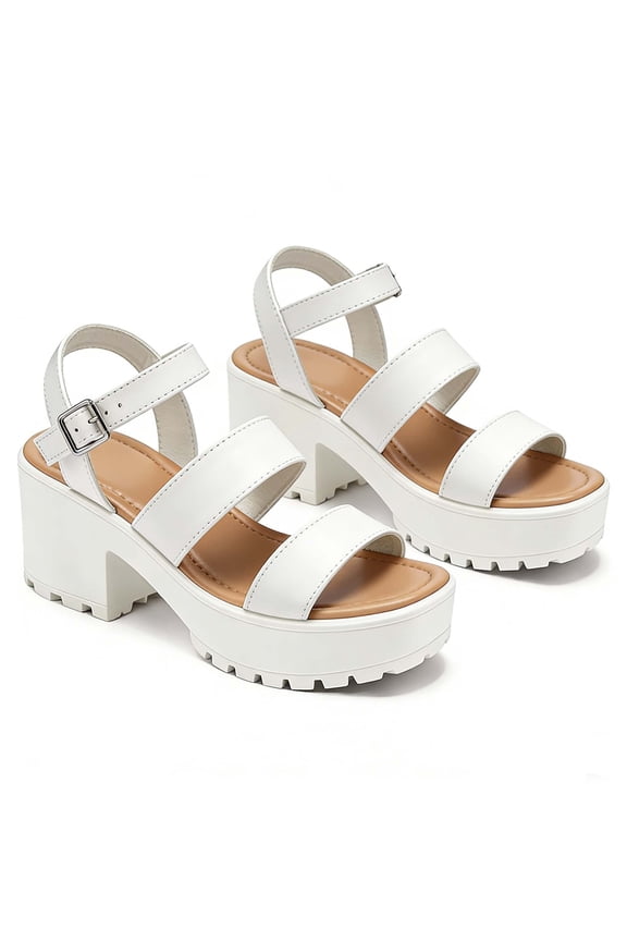 Women's 3Inch Chunky Platform Sandals Heel Slingback Buckle Strap Open Toe Thick Sole Summer Dress Shoes